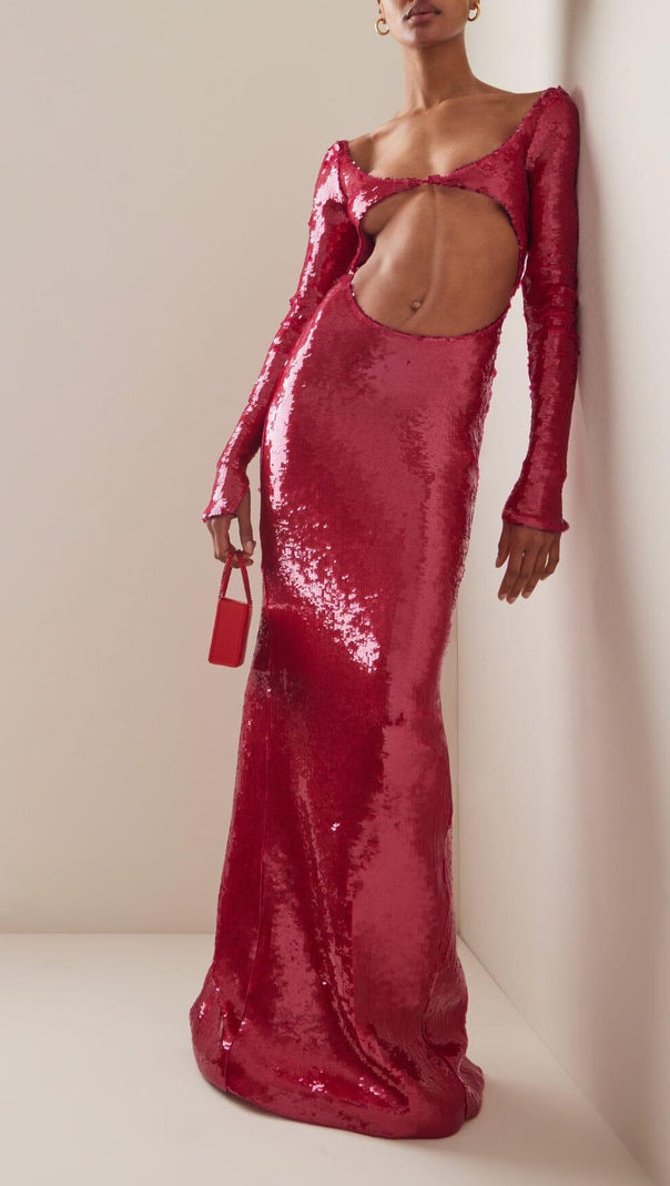 AIIZIE SEQUIN-EMBROIDERED CUT-OUT MAXI DRESS IN RED - product image