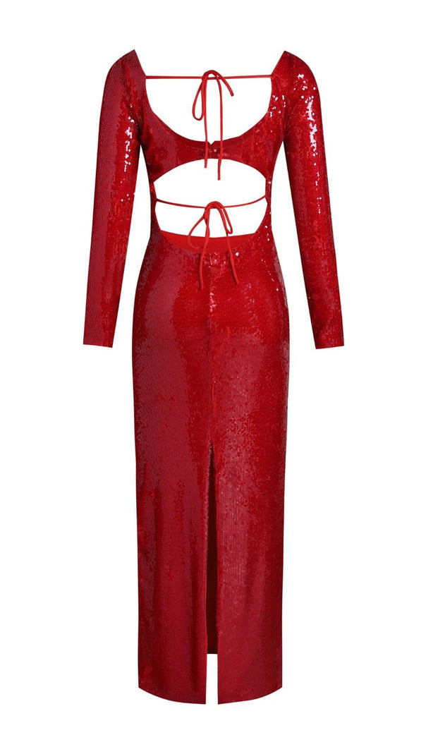 AIIZIE SEQUIN-EMBROIDERED CUT-OUT MAXI DRESS IN RED - product image