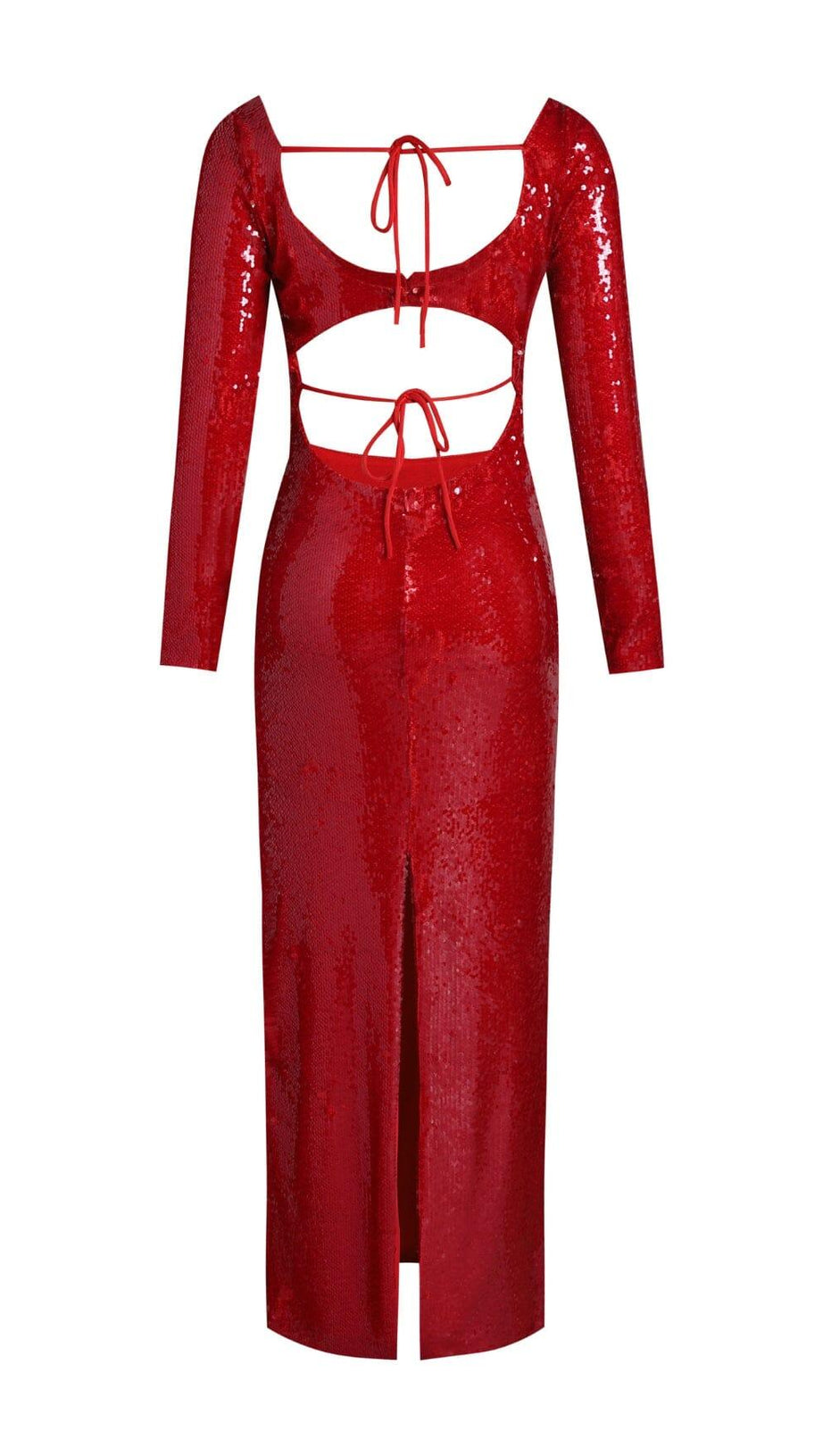 SEQUIN-EMBROIDERED CUT-OUT MAXI DRESS IN RED