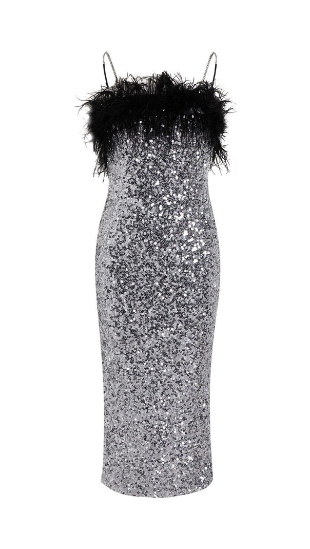 AIIZIE SEQUINED FEATHER SLIM SUSPENDER DRESS - product image