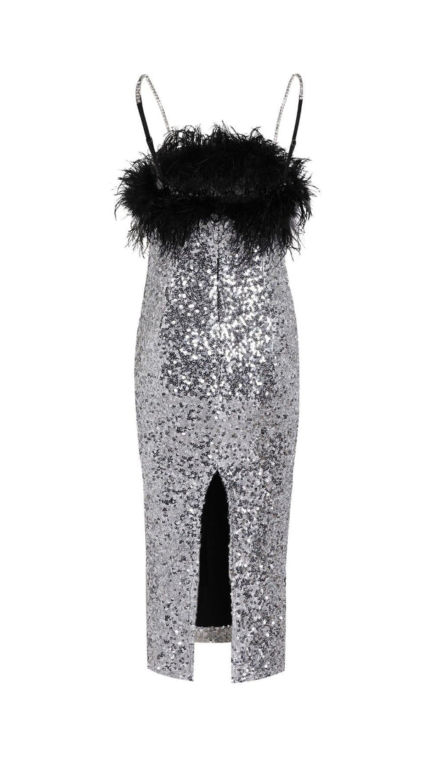 AIIZIE SEQUINED FEATHER SLIM SUSPENDER DRESS - product image