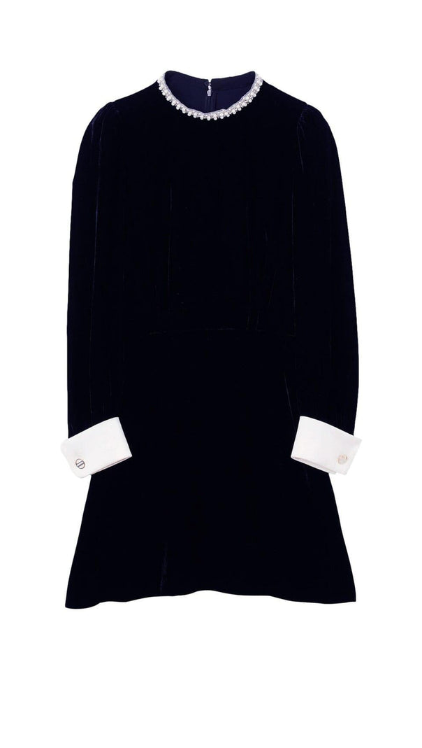 AIIZIE SERENA BEADED COLLAR VELVET DRESS - product image
