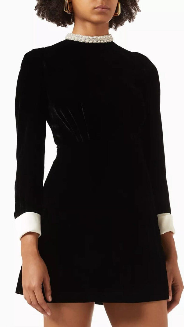 AIIZIE SERENA BEADED COLLAR VELVET DRESS - product image