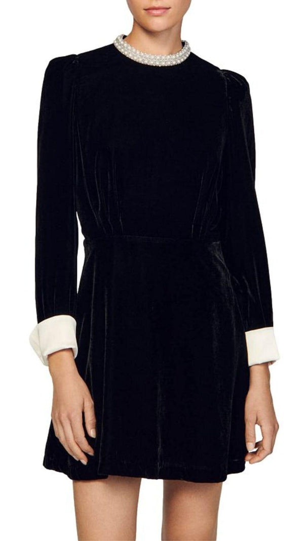 AIIZIE SERENA BEADED COLLAR VELVET DRESS - product image