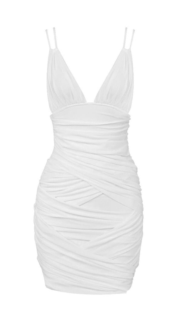 AIIZIE RUCHED SUSPENDER MINI DRESS IN WHITE - product image