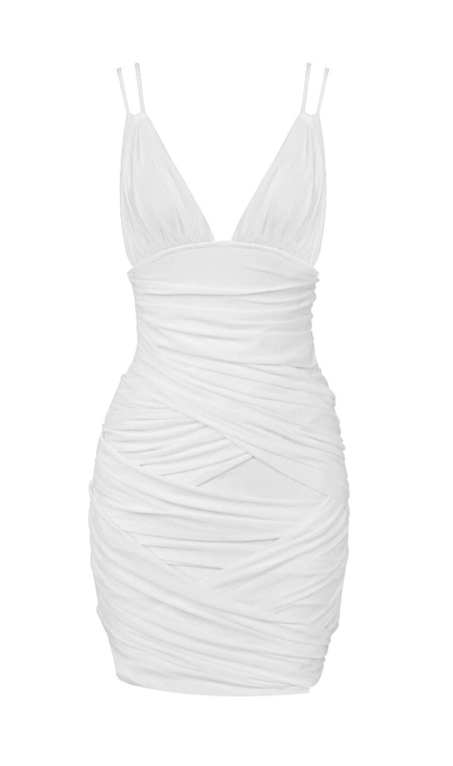 MINI ABITO CON BRETELLE E RUCHES IN BIANCO
