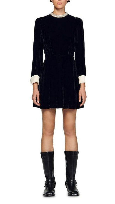 SERENA BEADED COLLAR VELVET DRESS