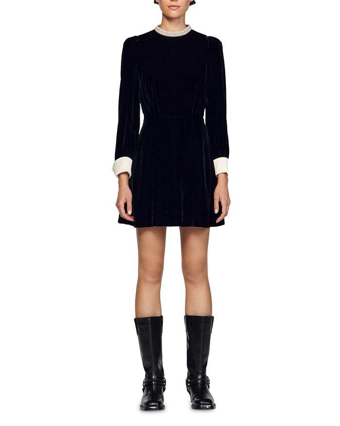 AIIZIE SERENA BEADED COLLAR VELVET DRESS - product image