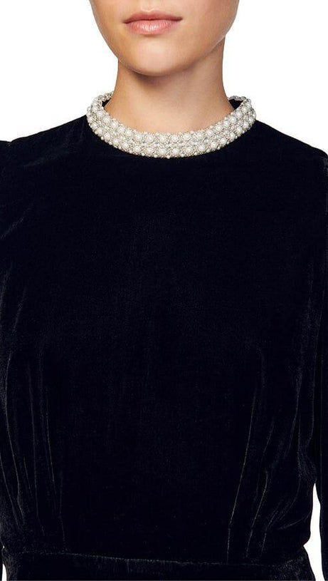 SERENA BEADED COLLAR VELVET DRESS