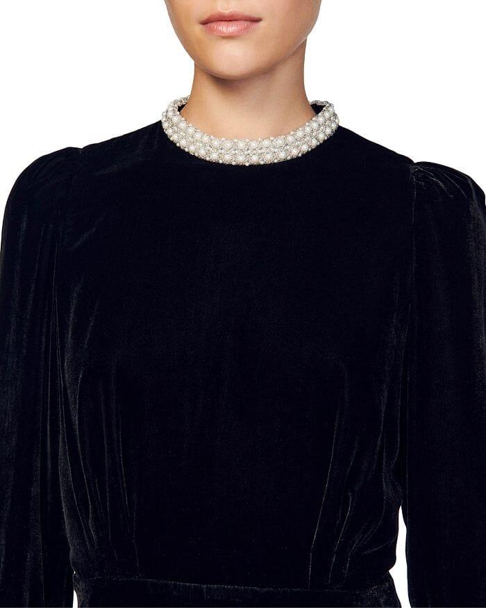 AIIZIE SERENA BEADED COLLAR VELVET DRESS - product image