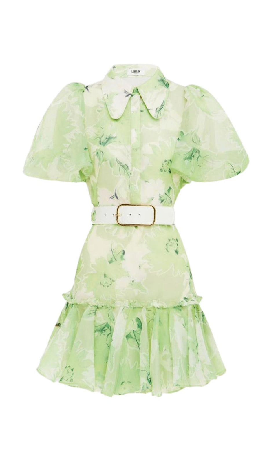 MINI ABITO A MANICHE CORTE CON STAMPA GELSOMINO COLOR SALVIA