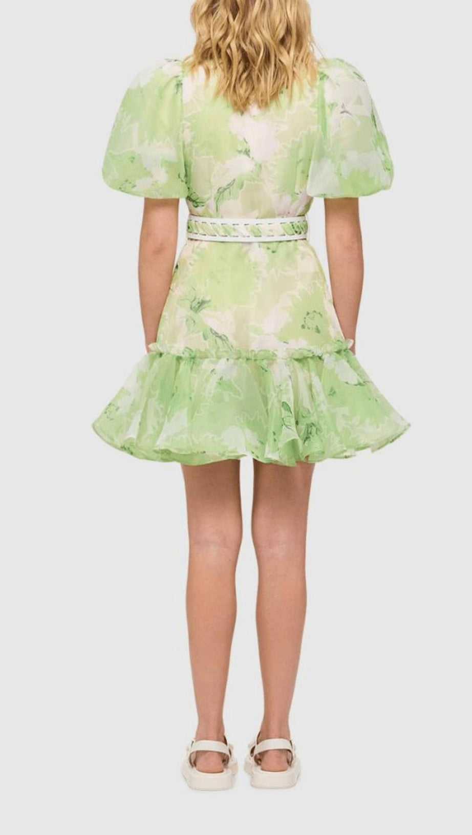 MINI ABITO A MANICHE CORTE CON STAMPA GELSOMINO COLOR SALVIA