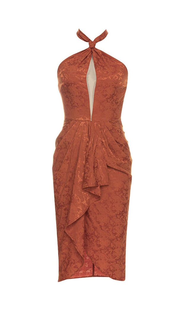 AIIZIE SLEEVELESS HALTERNECK BACKLESS PLEATED SLIT MINI DRESS - product image