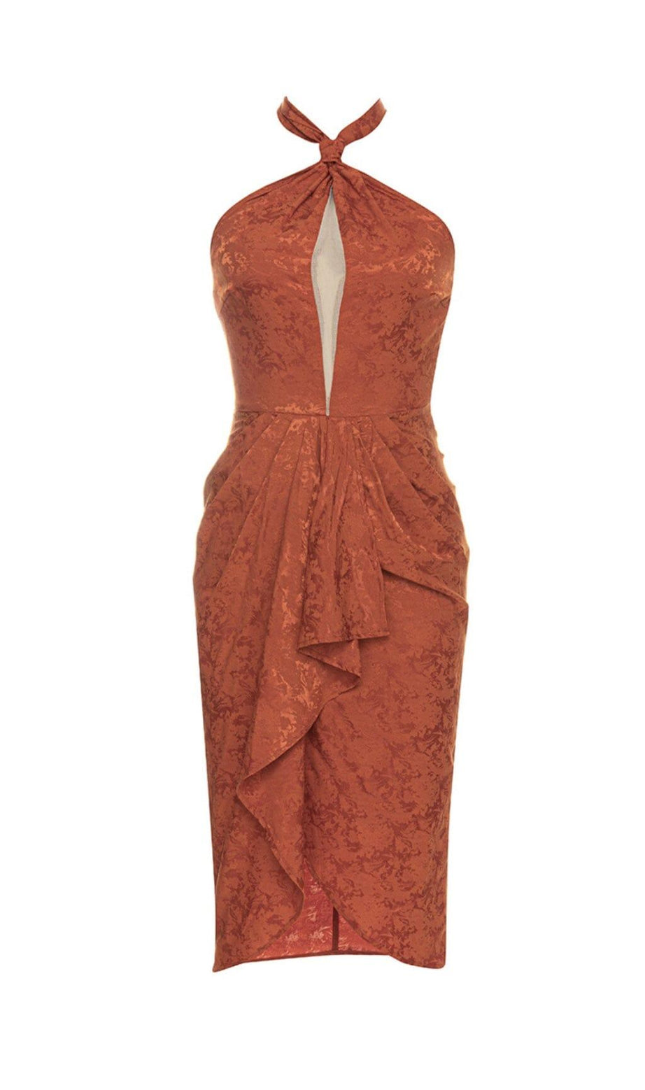 SLEEVELESS HALTERNECK BACKLESS PLEATED SLIT MINI DRESS