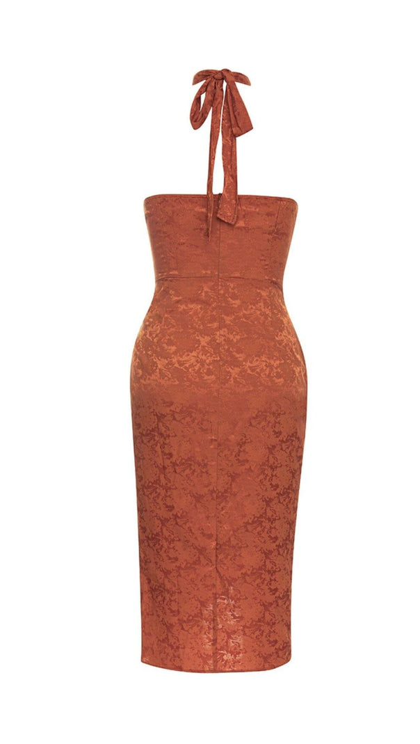 AIIZIE SLEEVELESS HALTERNECK BACKLESS PLEATED SLIT MINI DRESS - product image