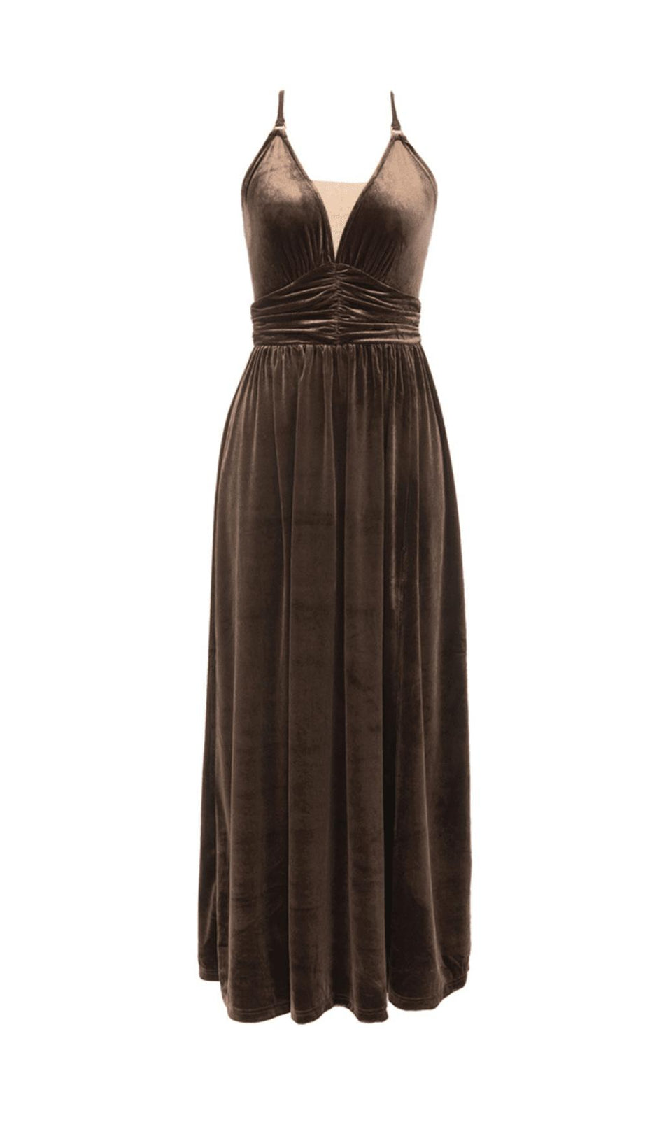 ÄRMELLOSES MAXIKLEID MIT OFFENEM RÜCKEN, GEFLOCHTENEM SEIL-KREUZ-DESIGN UND HOSENTRÄGERN