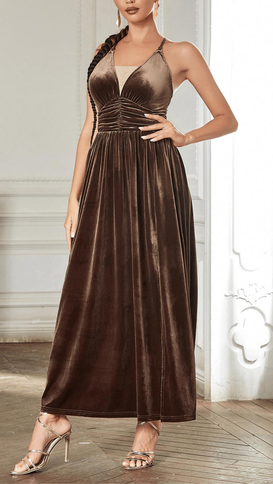 SLEEVELESS OPEN BACK BRAIDED ROPE CROSS DESIGN SUSPENDER MAXI DRESS