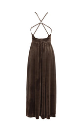 SLEEVELESS OPEN BACK BRAIDED ROPE CROSS DESIGN SUSPENDER MAXI DRESS