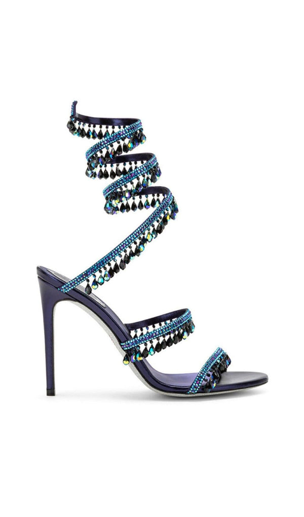 SNAKE RHINESTONE SANDALS IN BLUE