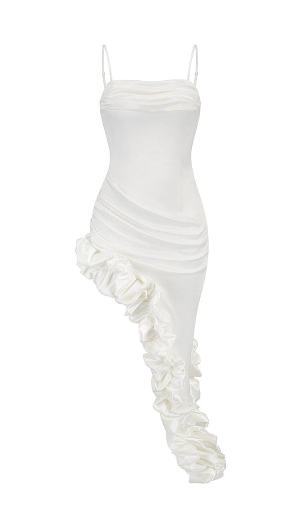 AIIZIE SOLID COLOR FLORAL HIP-HUGGING PLEATED SUSPENDER DRESS - product image