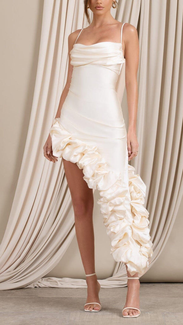 AIIZIE SOLID COLOR FLORAL HIP-HUGGING PLEATED SUSPENDER DRESS - product image