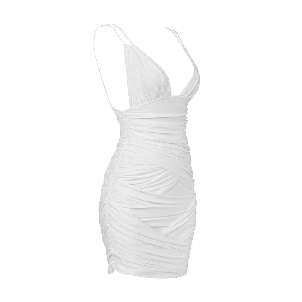 MINI ABITO CON BRETELLE E RUCHES IN BIANCO