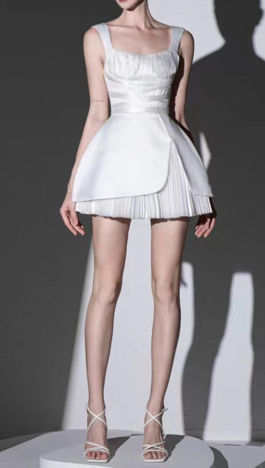 SQUARE NECK MINI DRESS IN WHITE