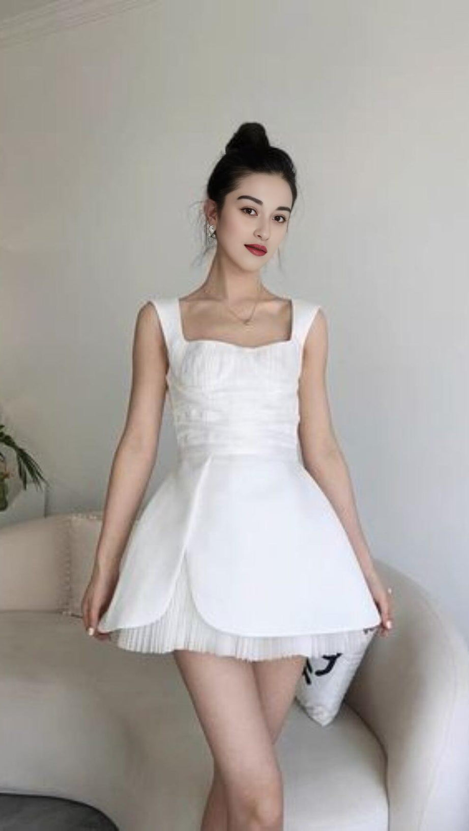 SQUARE NECK MINI DRESS IN WHITE