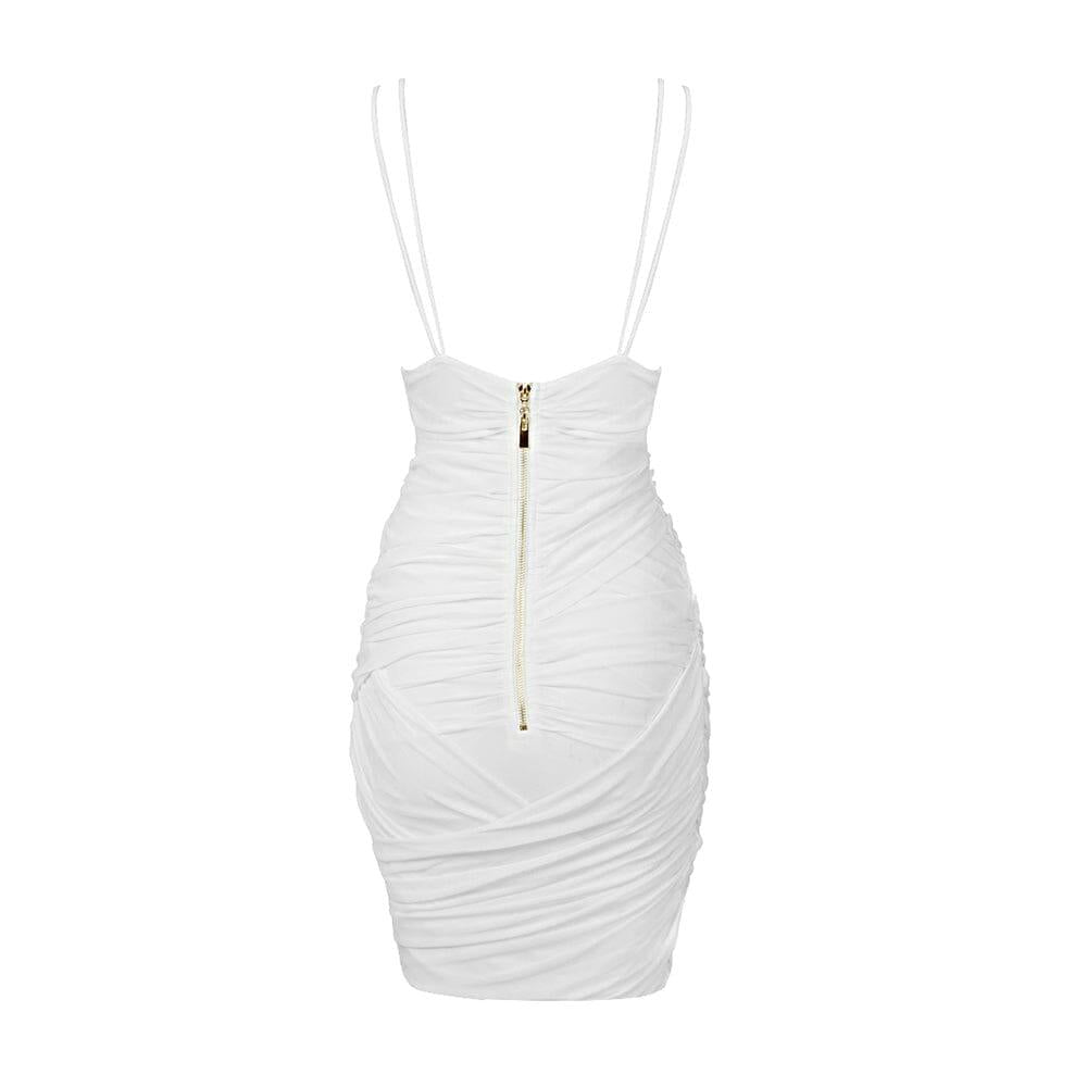 MINI ABITO CON BRETELLE E RUCHES IN BIANCO