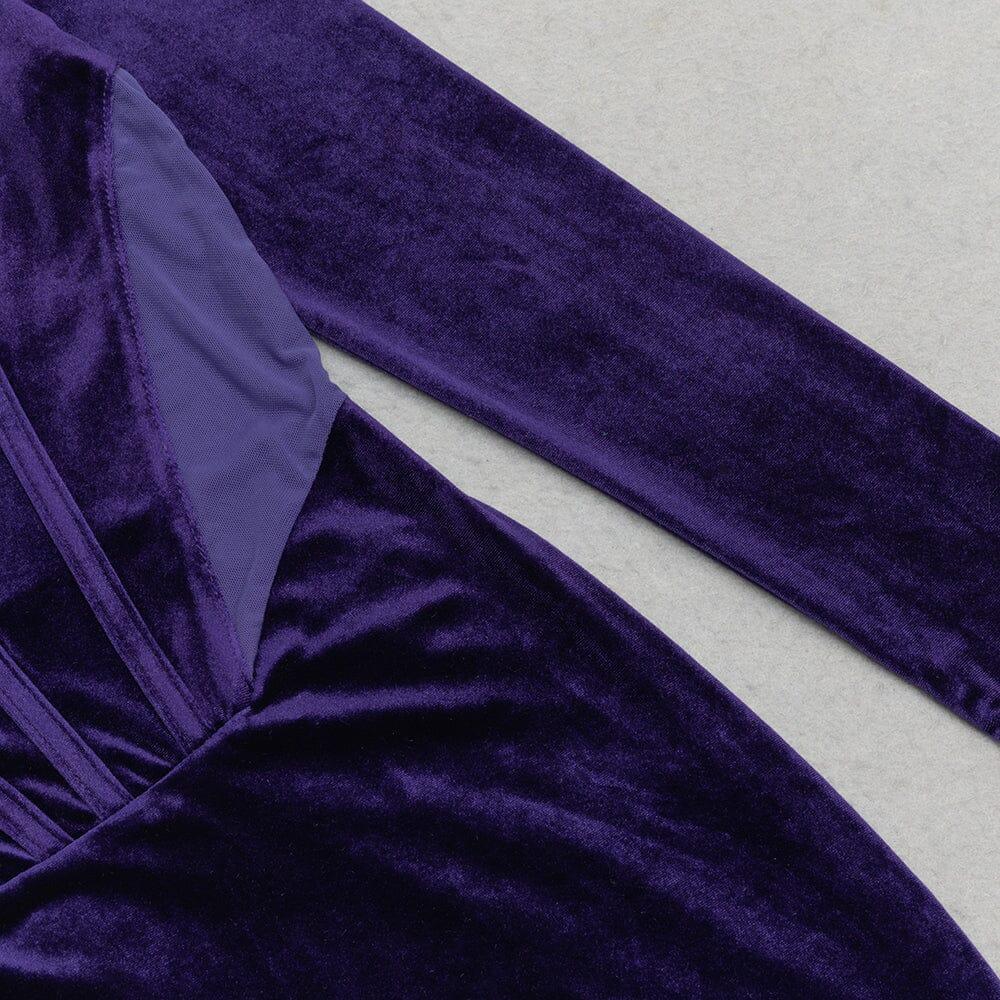 AIIZIE SQUARE NECK PURPLE HERRINGBONE VELVET TIGHT MIDI DRESS - product image