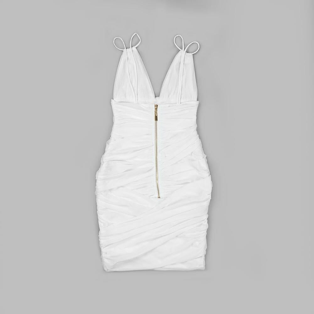 MINI ABITO CON BRETELLE E RUCHES IN BIANCO