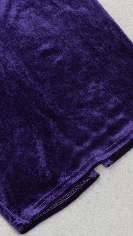 SQUARE NECK PURPLE HERRINGBONE VELVET TIGHT MIDI DRESS