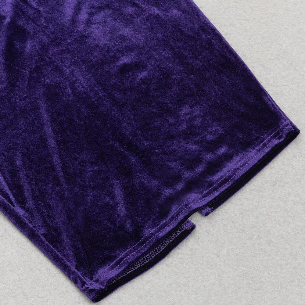 AIIZIE SQUARE NECK PURPLE HERRINGBONE VELVET TIGHT MIDI DRESS - product image