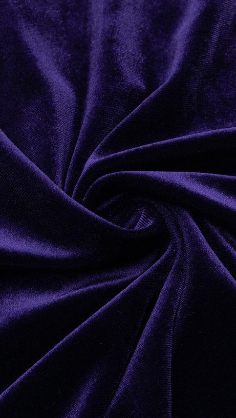 SQUARE NECK PURPLE HERRINGBONE VELVET TIGHT MIDI DRESS