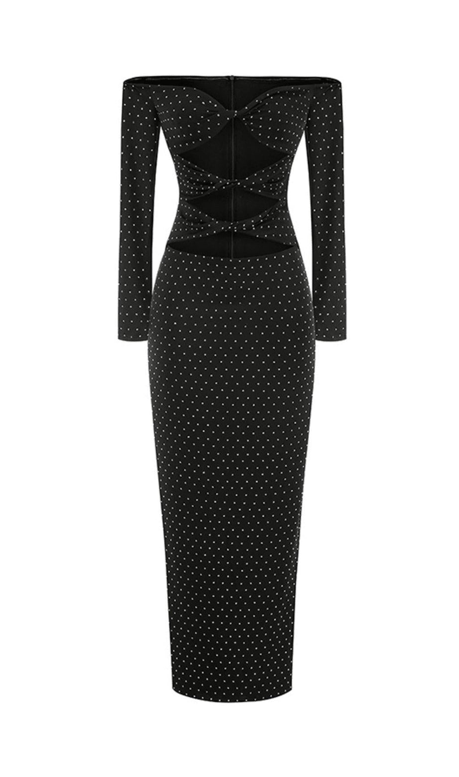 TRÄGERLOSES, SCHLANKES MAXIKLEID MIT HOHEM DIAMANTMUSTER