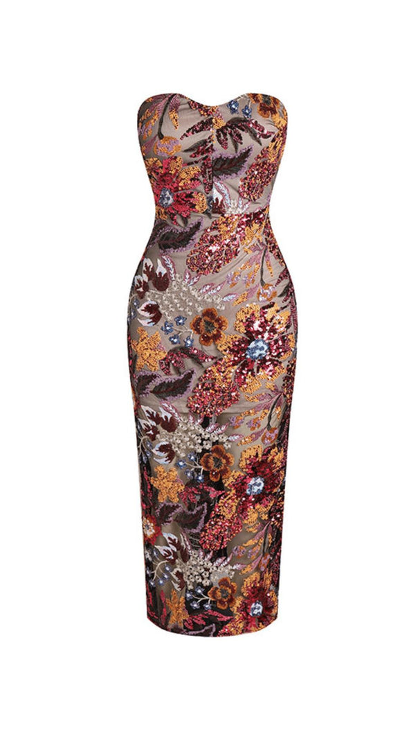 AIIZIE STRAPLESS FLORAL SEQUIN MAXI DRESS - product image