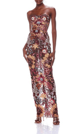 STRAPLESS FLORAL SEQUIN MAXI DRESS