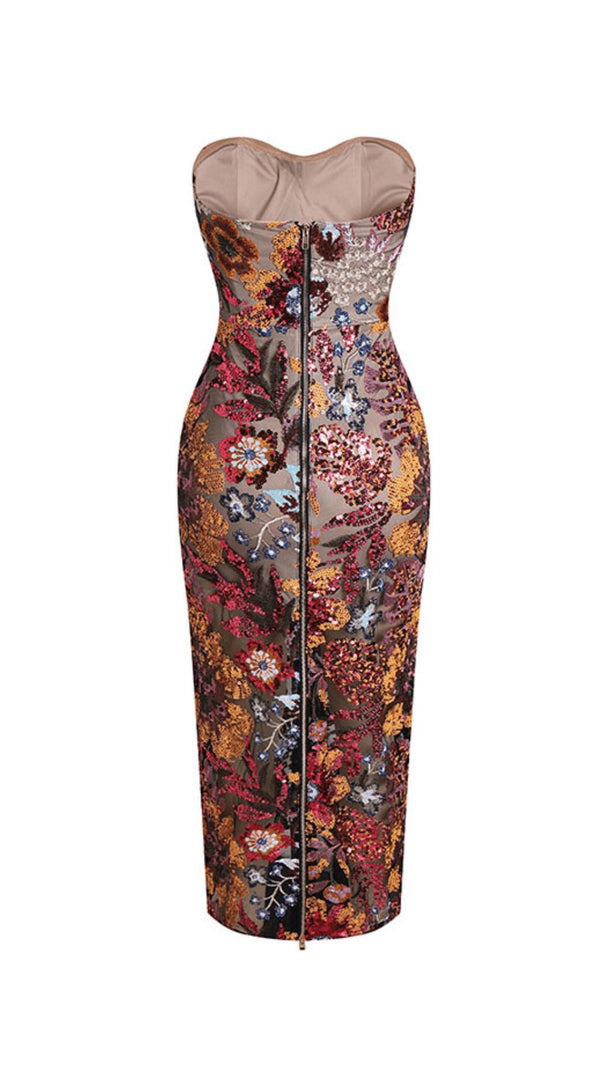 AIIZIE STRAPLESS FLORAL SEQUIN MAXI DRESS - product image
