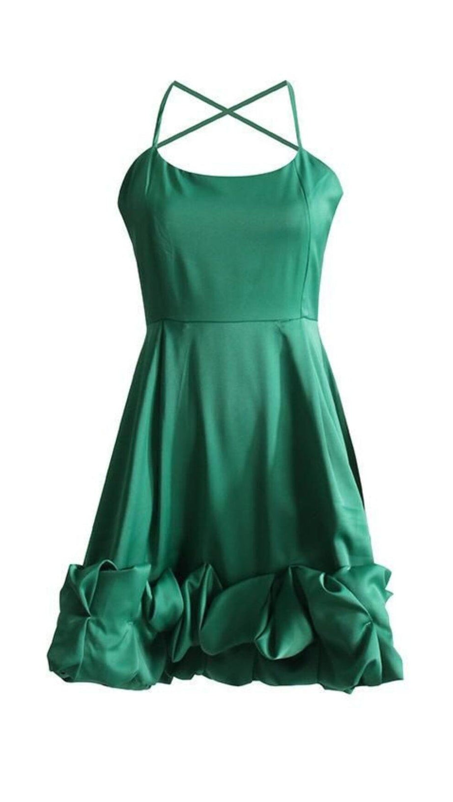 TRÄGERLOSES SATIN-MINIKLEID MIT NECKHOLDER IN GRÜN