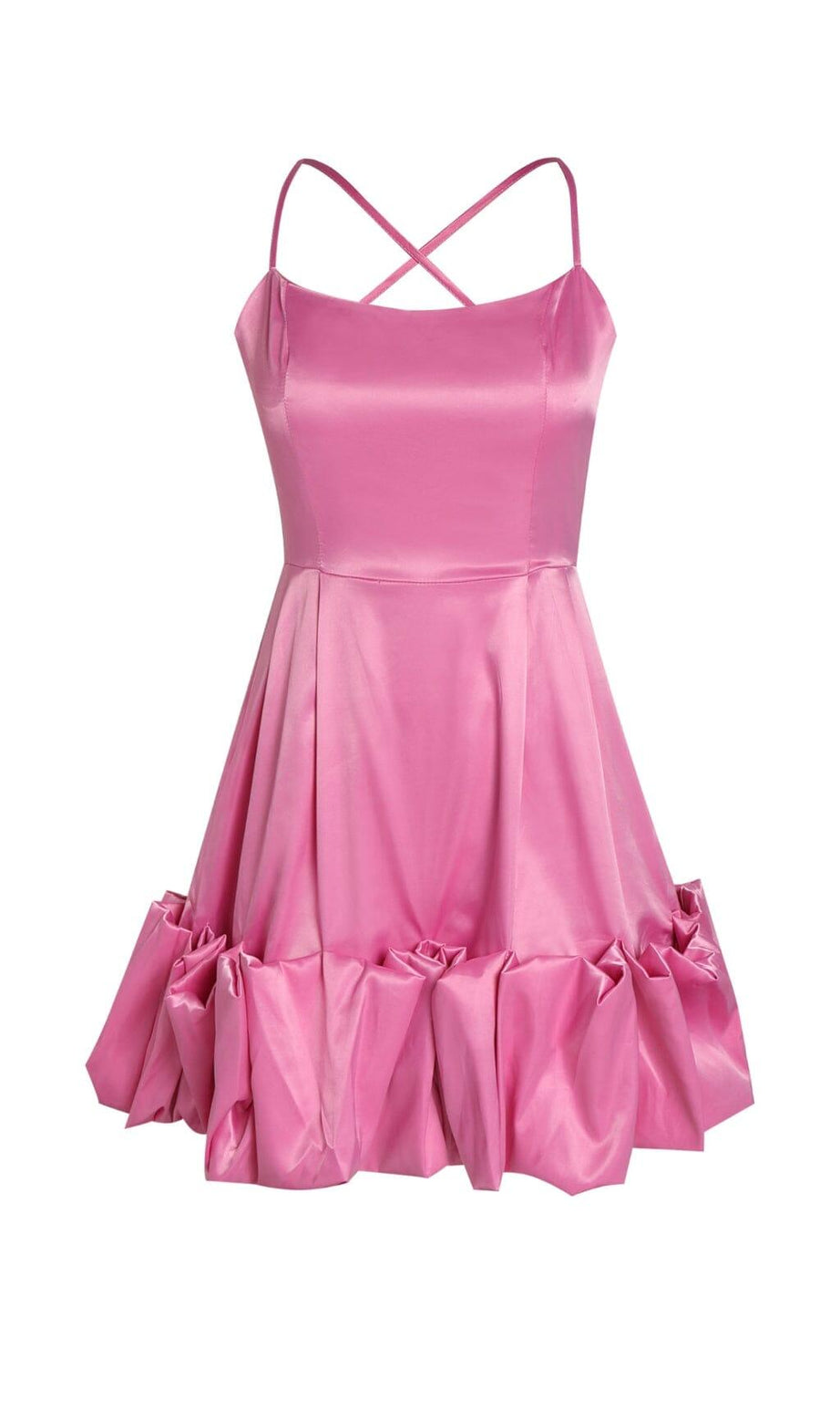 MINI ABITO IN RASO SENZA SPALLINE CON SCOLLO A V ROSA
