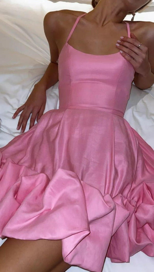 AIIZIE STRAPLESS HALTER SATIN MINI DRESS IN PINK - product image