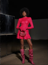 Gali Sequin Gloves Mini Dress In Hot Pink