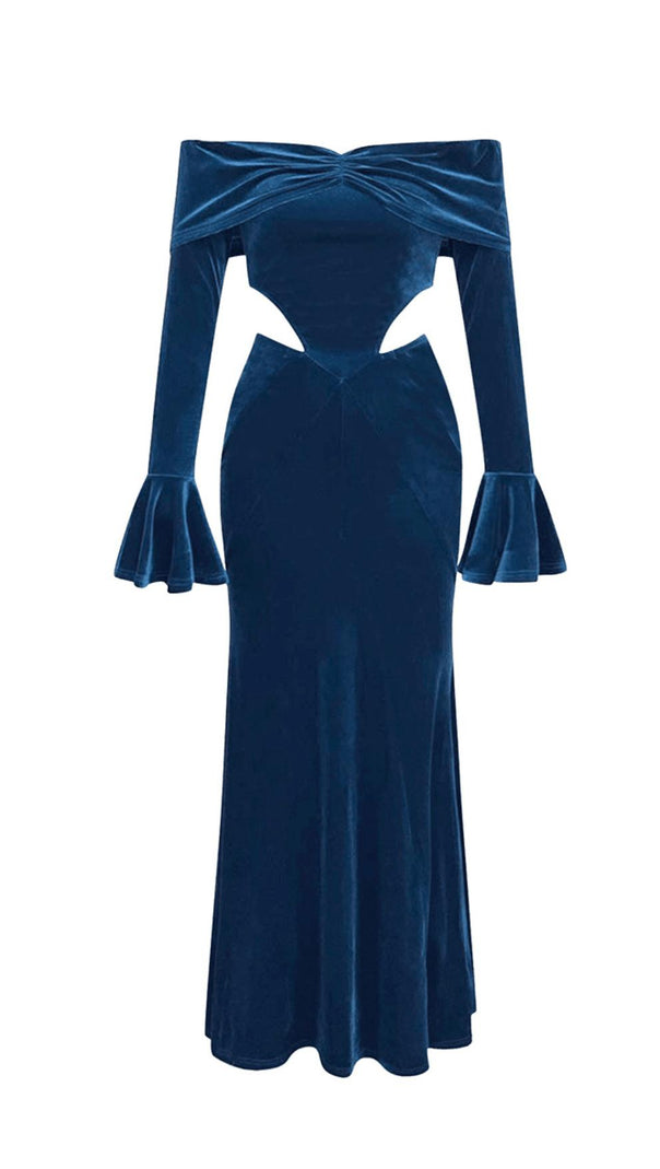 AIIZIE ONE-SHOULDER LONG-SLEEVED HOLLOW RUFFLED MAXI DRESS - product image