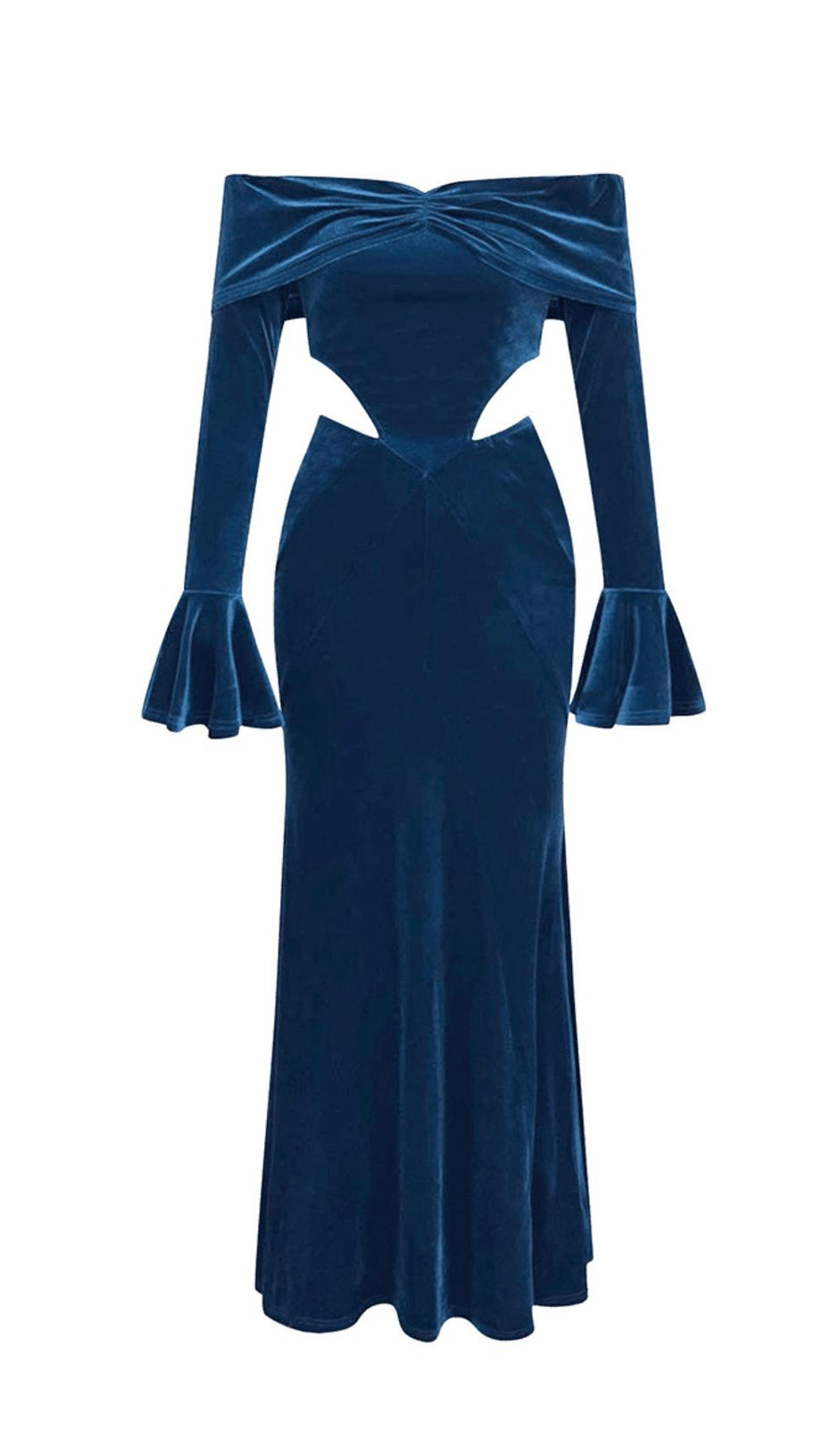 ONE-SHOULDER-MAXIKLEID MIT LANGEN ÄRMELN UND AUSGEHÖHLTEN RÜSCHEN