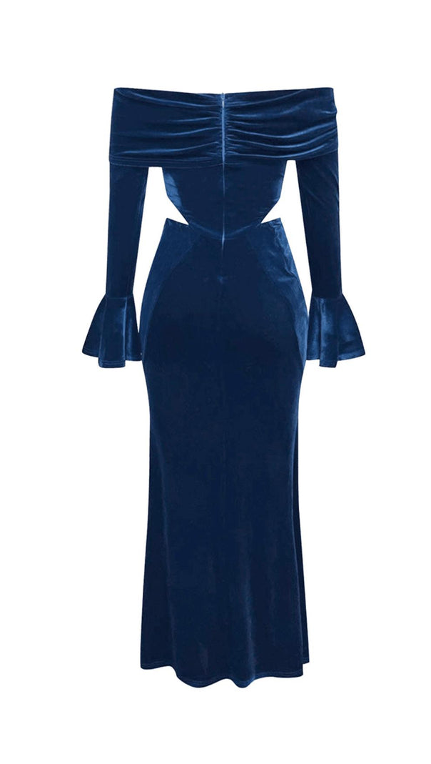 AIIZIE ONE-SHOULDER LONG-SLEEVED HOLLOW RUFFLED MAXI DRESS - product image
