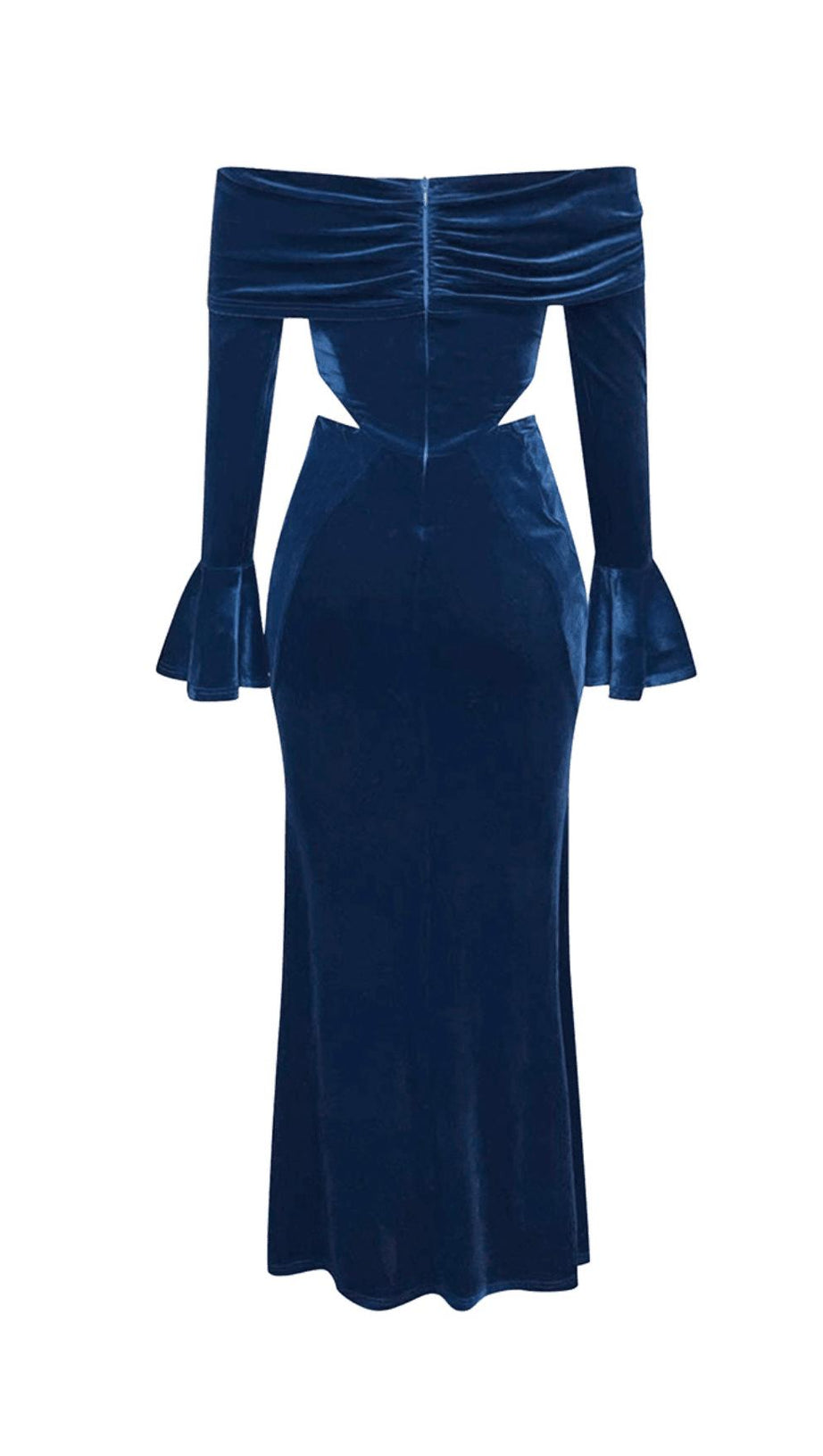 ONE-SHOULDER LONG-SLEEVED HOLLOW RUFFLED MAXI DRESS