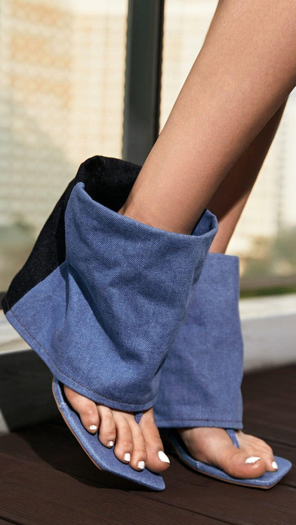 AIIZIE OPEN TOE DENIM BOOTS - product image