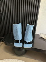 OPEN TOE DENIM BOOTS