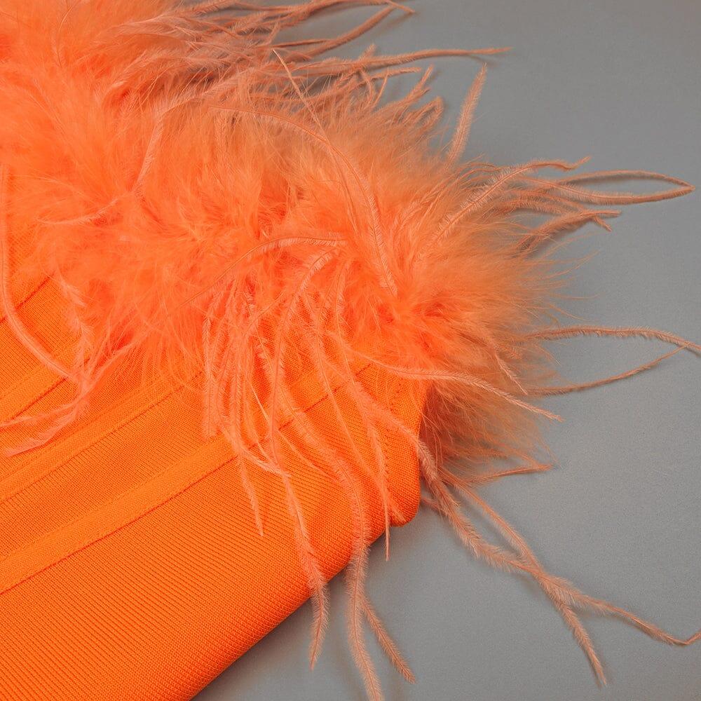 AIIZIE ORANGE FEATHER TUBE TOP & PURPLE SEQUINED TROUSERS TWO-PIECE SUIT - product image