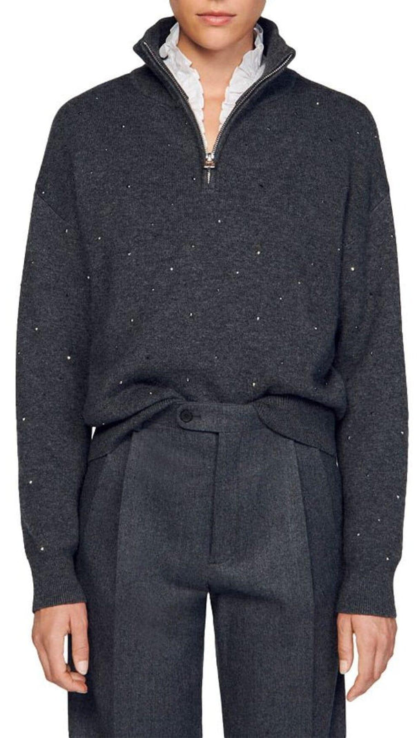 AIIZIE OSY RHINESTONE QUARTER ZIP SWEATER - product image
